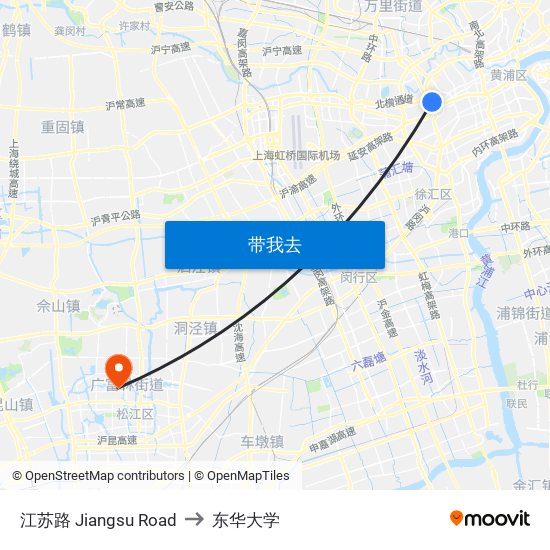 江苏路 Jiangsu Road to 东华大学 map