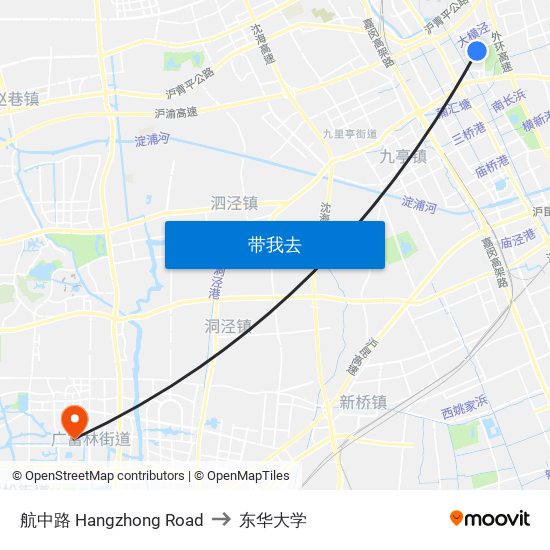 航中路 Hangzhong Road to 东华大学 map