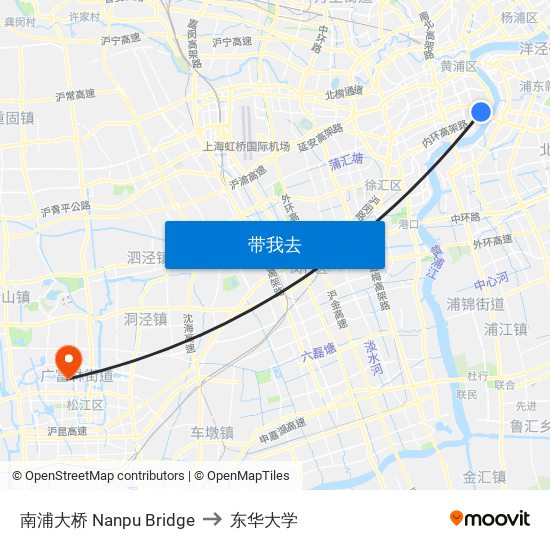 南浦大桥 Nanpu Bridge to 东华大学 map