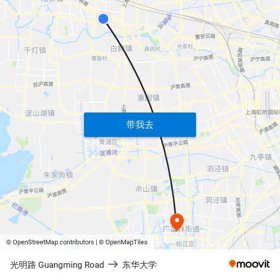 光明路 Guangming Road to 东华大学 map