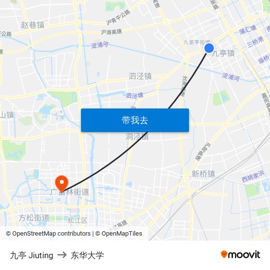 九亭 Jiuting to 东华大学 map