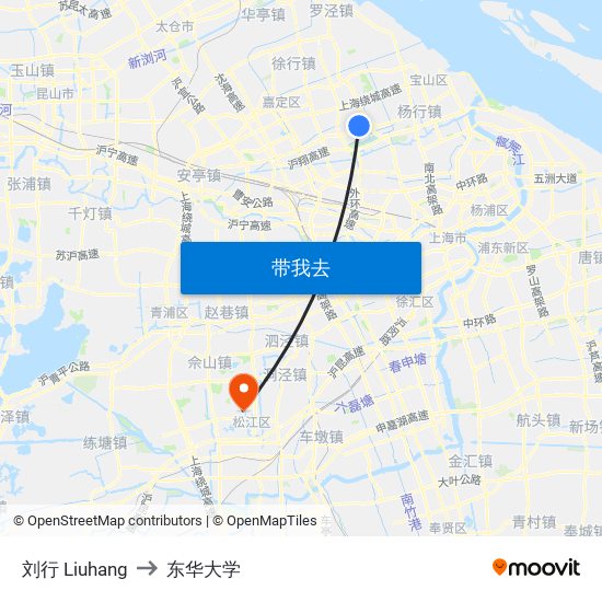 刘行 Liuhang to 东华大学 map