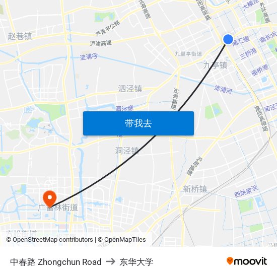 中春路 Zhongchun Road to 东华大学 map