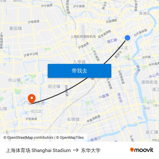 上海体育场 Shanghai Stadium to 东华大学 map