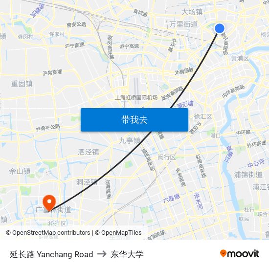 延长路 Yanchang Road to 东华大学 map