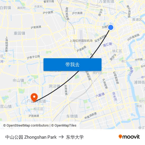 中山公园 Zhongshan Park to 东华大学 map