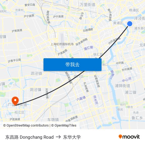 东昌路 Dongchang Road to 东华大学 map