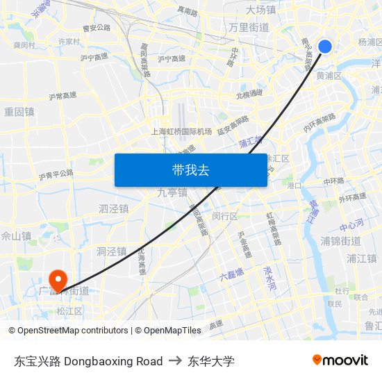 东宝兴路 Dongbaoxing Road to 东华大学 map
