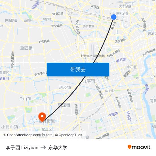 李子园 Liziyuan to 东华大学 map