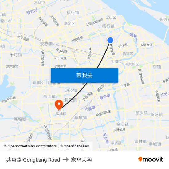 共康路 Gongkang Road to 东华大学 map