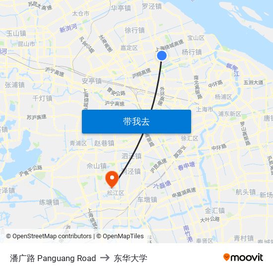 潘广路 Panguang Road to 东华大学 map