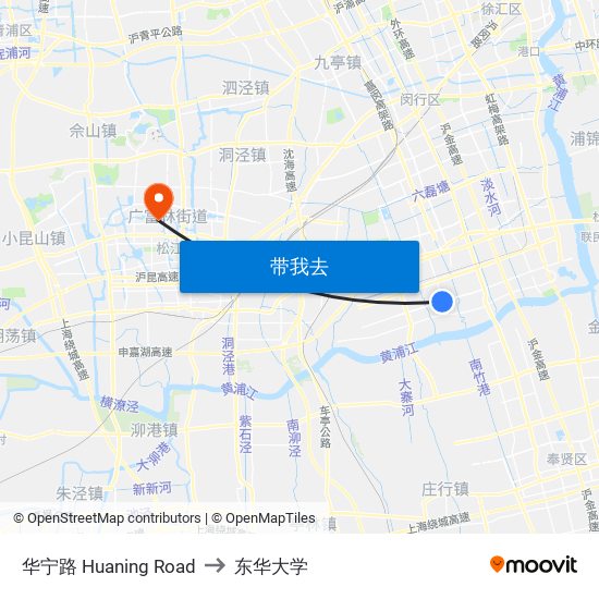 华宁路 Huaning Road to 东华大学 map