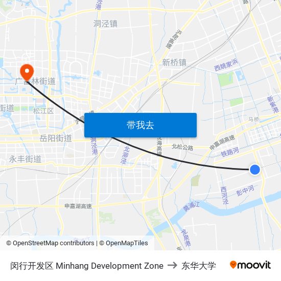 闵行开发区 Minhang Development Zone to 东华大学 map