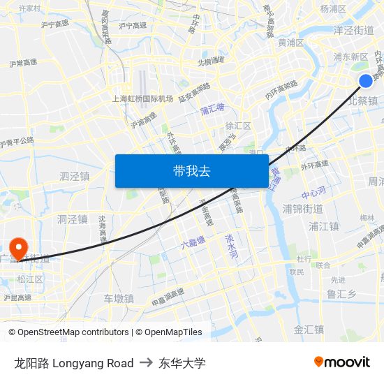 龙阳路 Longyang Road to 东华大学 map
