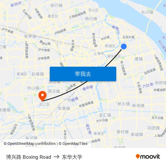 博兴路 Boxing Road to 东华大学 map