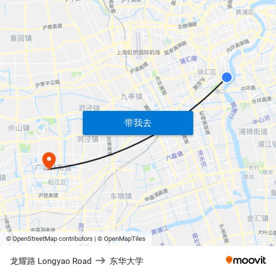 龙耀路 Longyao Road to 东华大学 map