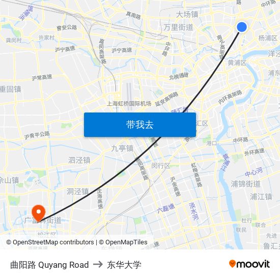 曲阳路 Quyang Road to 东华大学 map