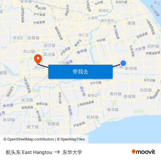 航头东 East Hangtou to 东华大学 map