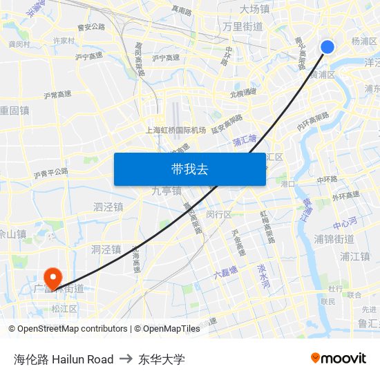 海伦路 Hailun Road to 东华大学 map