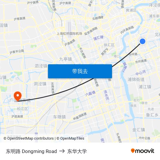 东明路 Dongming Road to 东华大学 map