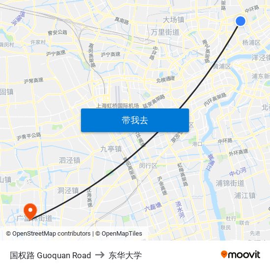 国权路 Guoquan Road to 东华大学 map