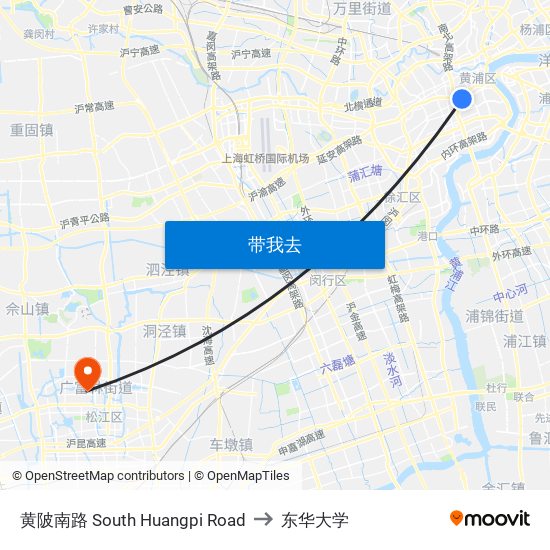 黄陂南路 South Huangpi Road to 东华大学 map