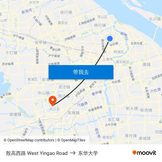 殷高西路 West Yingao Road to 东华大学 map