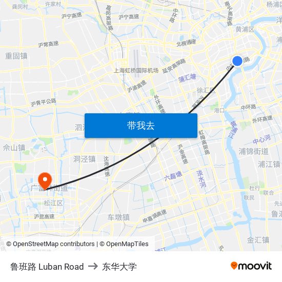鲁班路 Luban Road to 东华大学 map