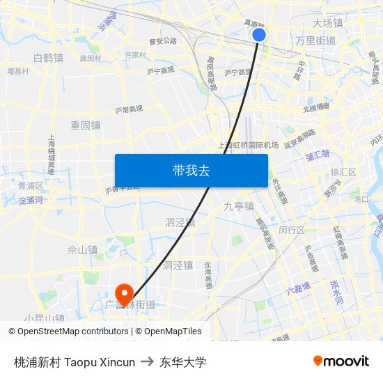 桃浦新村 Taopu Xincun to 东华大学 map