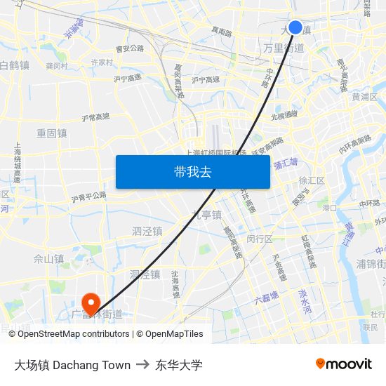 大场镇 Dachang Town to 东华大学 map