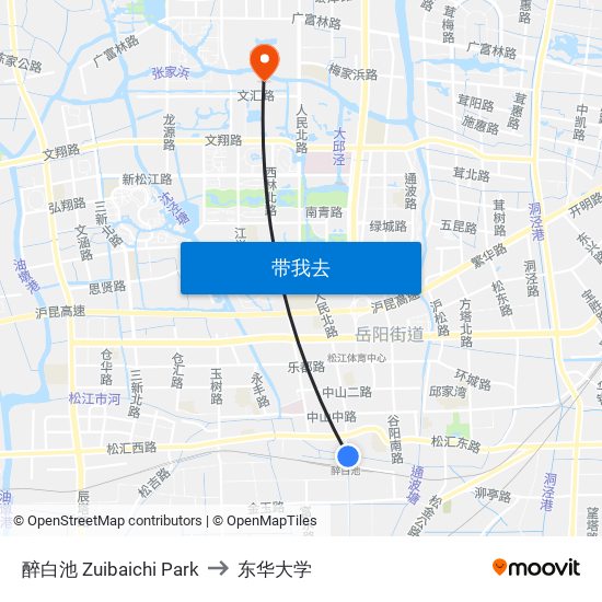 醉白池 Zuibaichi Park to 东华大学 map