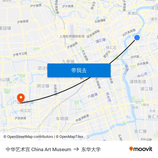 中华艺术宫 China Art Museum to 东华大学 map
