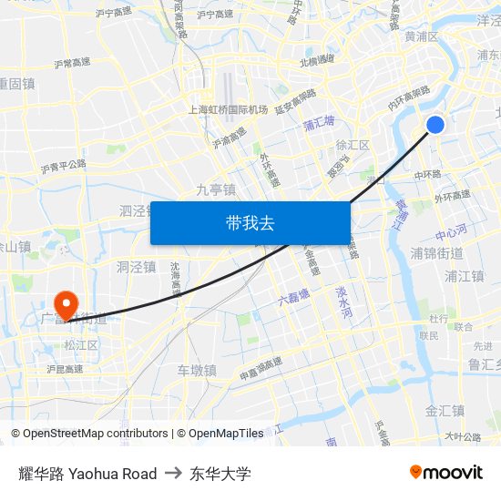 耀华路 Yaohua Road to 东华大学 map