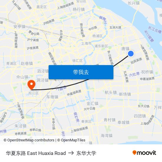 华夏东路 East Huaxia Road to 东华大学 map