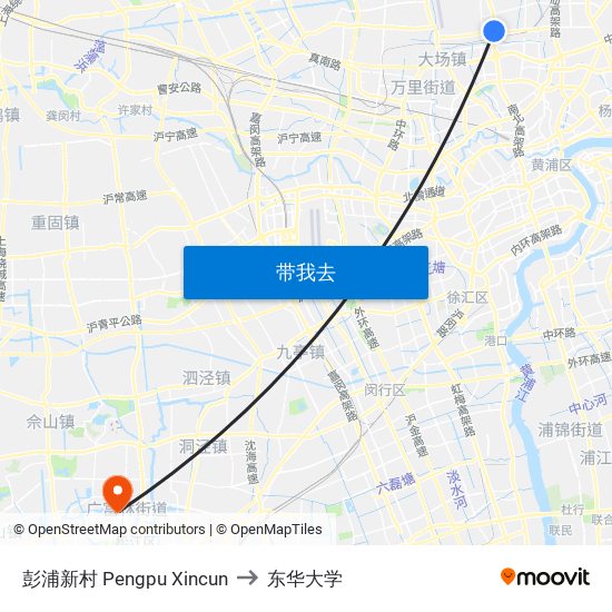 彭浦新村 Pengpu Xincun to 东华大学 map