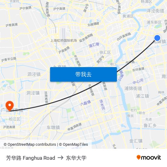 芳华路 Fanghua Road to 东华大学 map