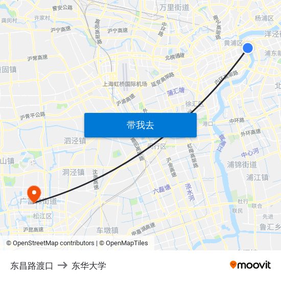 东昌路渡口 to 东华大学 map