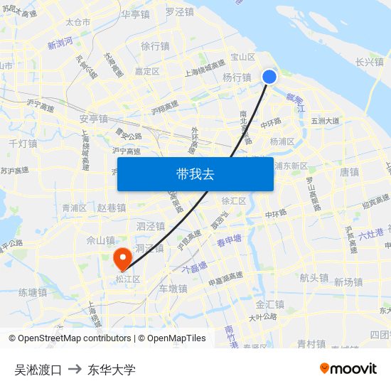 吴淞渡口 to 东华大学 map