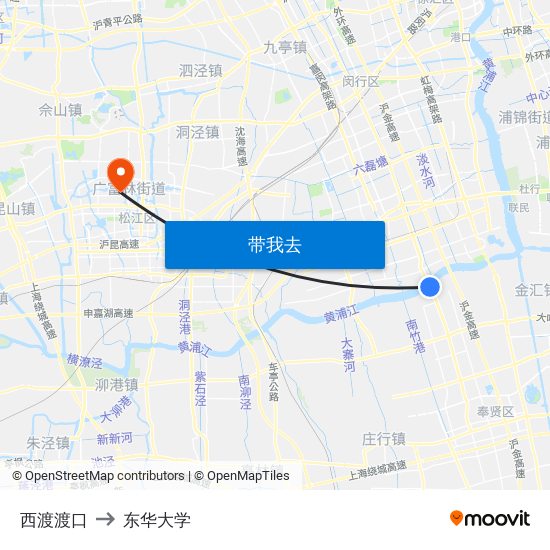 西渡渡口 to 东华大学 map