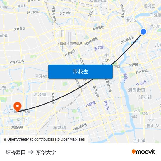 塘桥渡口 to 东华大学 map