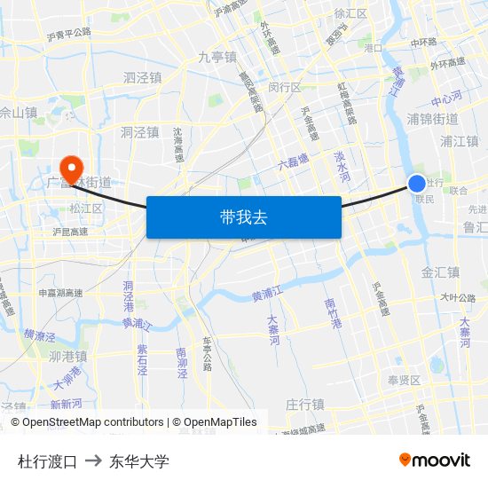 杜行渡口 to 东华大学 map