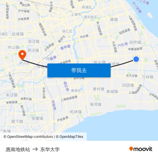 惠南地铁站 to 东华大学 map