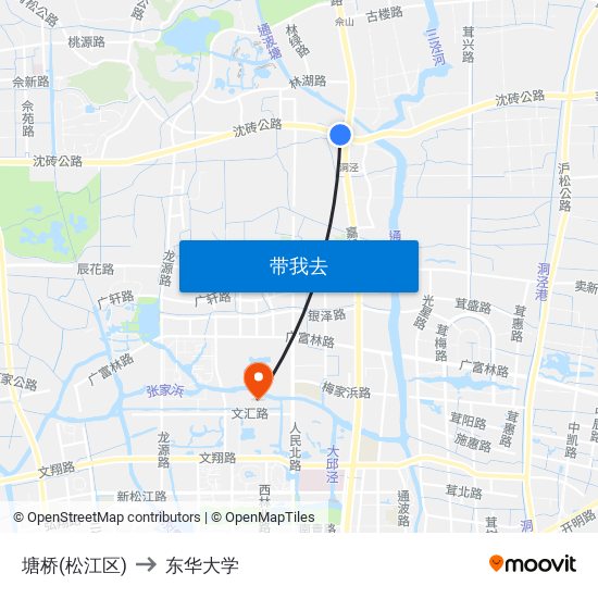 塘桥(松江区) to 东华大学 map
