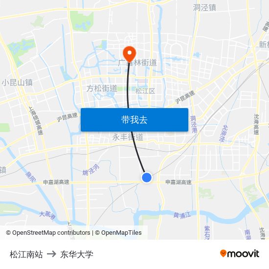 松江南站 to 东华大学 map