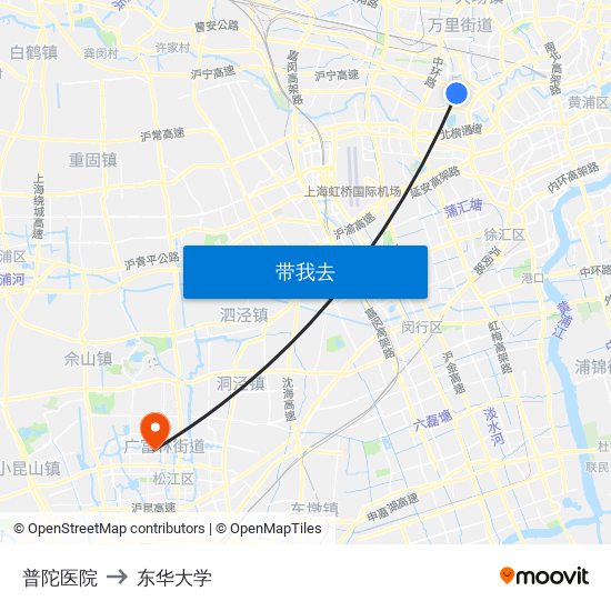 普陀医院 to 东华大学 map