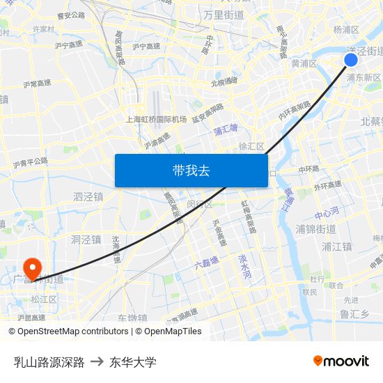 乳山路源深路 to 东华大学 map