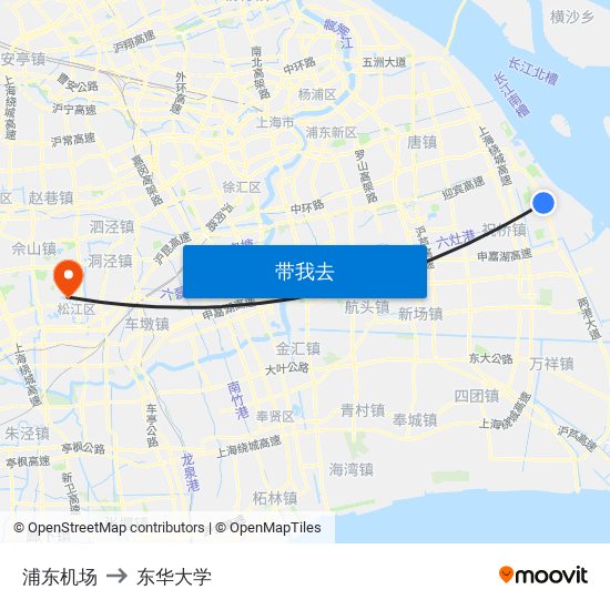 浦东机场 to 东华大学 map