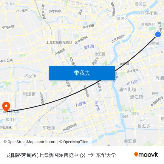 龙阳路芳甸路(上海新国际博览中心) to 东华大学 map