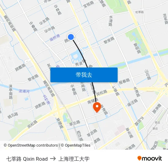 七莘路 Qixin Road to 上海理工大学 map
