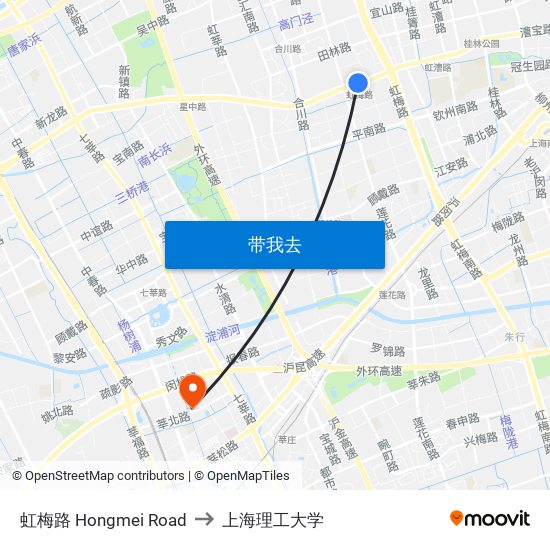 虹梅路 Hongmei Road to 上海理工大学 map